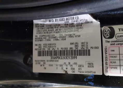 2012 Ford Fusion Sel from USA, damaged, VIN 3FAHP0CG5CR212099
